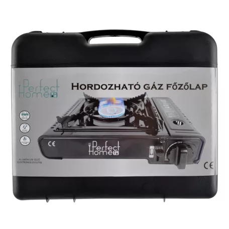 Perfect Home Hordozható gáz főzőlap rozsdamentes fekete 2,5 kW 17886