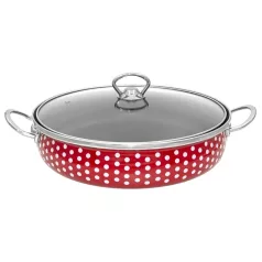   Perfect Home Pöttyös Zománcozott szeletsütő lábas 28 cm+üvegfedő 28161