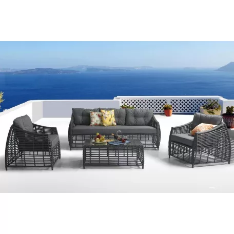 ROJAPLAST OHIO exkluzív polyrattan kerti bútor garnitúra - antracit/szürke