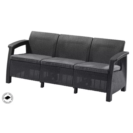 ALLIBERT CORFU LOVE SEAT MAX háromszemélyes polyrattan kerti kanapé - grafit  17/425