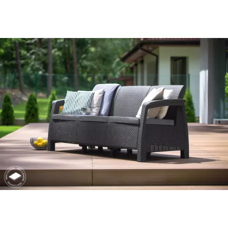 ALLIBERT CORFU LOVE SEAT MAX háromszemélyes polyrattan kerti kanapé - grafit  17/425