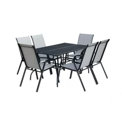   ROJAPLAST ZWMT-83 SET fém kerti asztal, 150 x 90 x 72 cm - fekete, 6 db székkel