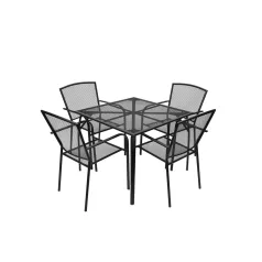   ROJAPLAST BENEVENTO FÉM KERTI BÚTOR SZETT, 4 DB SZÉKKEL, FEKETE