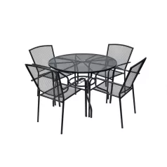   ROJAPLAST CASERTA FÉM KERTI BÚTOR SZETT, 4 DB SZÉKKEL, FEKETE