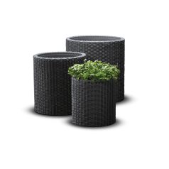   KETER CYLINDER polyrattan virágcserép készlet S+M+L méretben (3 db) - grafit