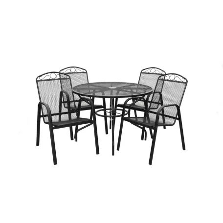 ROJAPLAST TERAMO FÉM KERTI BÚTOR SZETT, 4 DB SZÉKKEL, FEKETE