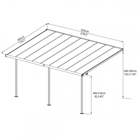 Palram Sierra 5400 szürke 3 x 5,46 pergola, teraszfedo