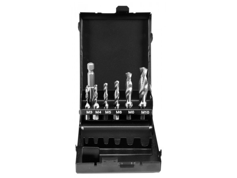 Image of YATO Kombinált gépi fúró-menetfúró készlet 7 részes bitbefogású (M3-M4-M5-M6-M8-