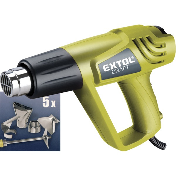 Image of EXTOL 411023 hőlégfúvó, 2000W két fokozatú, 1000W/2000W; 350/550°C, 300/500 L/perc, kofferban, tartozékokkal