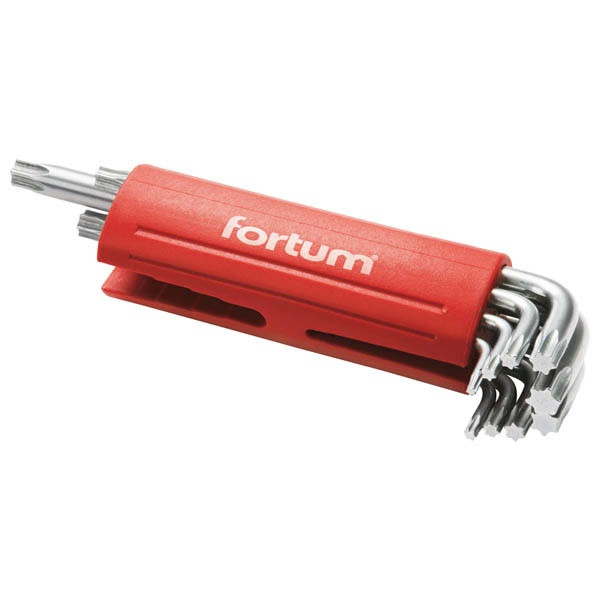 Image of FORTUM 4710300 torx kulcs klt. 9db, hosszú, T10-50, S2, 10db/cse; T10-T15-T20-T25-T27-T30-T40-T45-T50, műanyag markolat FORTUM