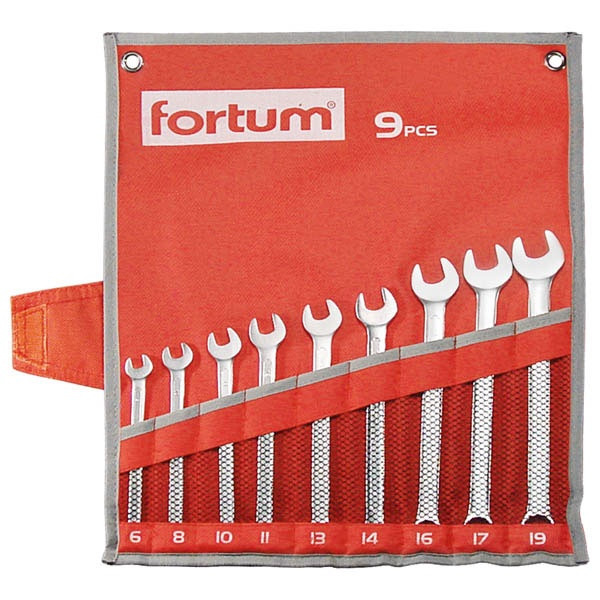 Image of FORTUM 4730202 csillag-villás kulcs klt. 9db, 6-19mm 61CrV5, mattkróm, vászon tok FORTUM
