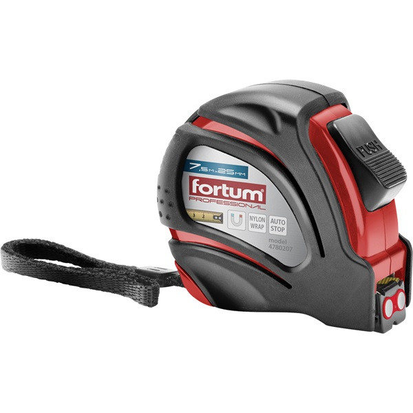 Image of Fortum mérőszalag, 1 stoppos, ABS műanyag ház, gumírozott; 7,5m×25mm nylon bevonatú szalag, mágneses vég FORTUM 4780207