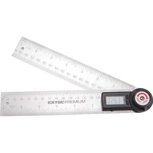 Image of EXTOL 8823510 digitális szögmérő-vonalzó, szög- és hosszmérésre, 0-360°, pontosság: ±0,3°, 2×200 mm Inox szár mm és coll beosztással